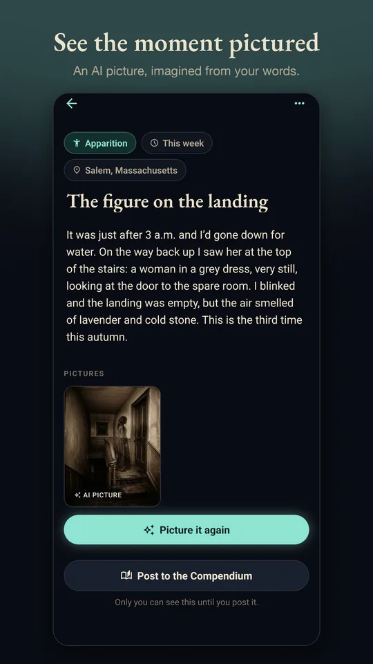 An encounter, “The figure on the landing”, with its AI spirit photograph