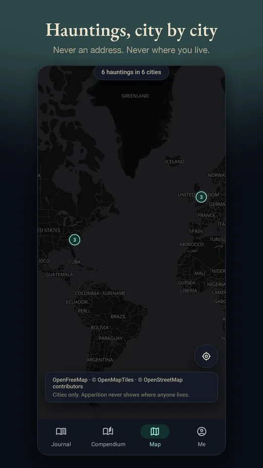 The map of hauntings, counted city by city